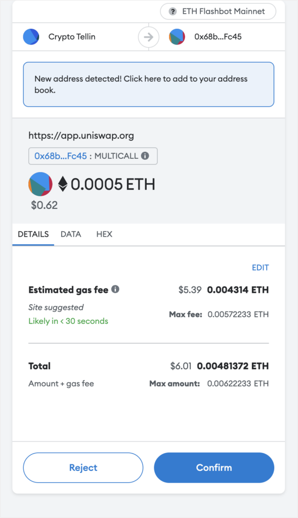 gas fee details example